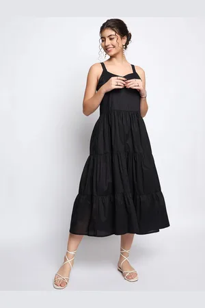 BRINN Sleeveless Tiered Cotton Fit & Flare Midi Dress