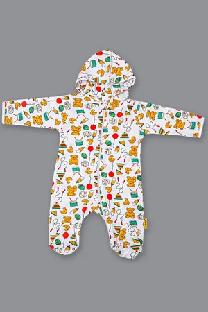 Born Infants Printed Hooded Cotton Sleepsuit