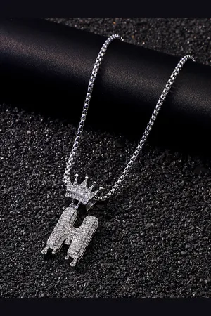 French Accent Men Silver-Plated Alphabet-N Pendant with Chain