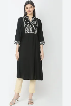 Ethnicity Floral Yoke Design Thread Work Mandarin Collar Anarkali Kurta