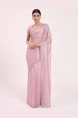 FIORRA Organza Crushed Siroski Work Embellished Border Saree With Unstitched Blouse