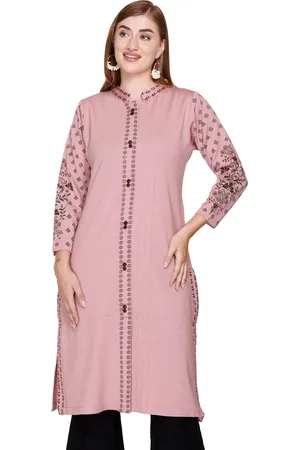 Elthia Floral Embroidered Mandarin Collar Regular Straight Kurta