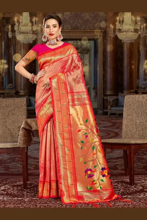 SANGAM PRINTS Ethnic Motifs Woven Design Zari Pure Silk Saree