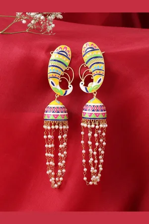 Celebravo Peacock Shaped Beaded Jhumkas