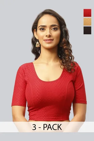 Fressia Fabrics Pack Of 3 Short Sleeve Readymade Saree Blouse