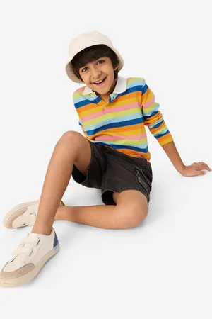 The Souled Store Boys Striped Polo Collar Cotton T-shirt