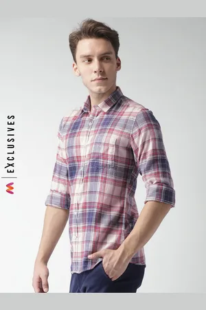 Mast & Harbour Men Off-White & Brown Regular Fit Checked Casual Shirt