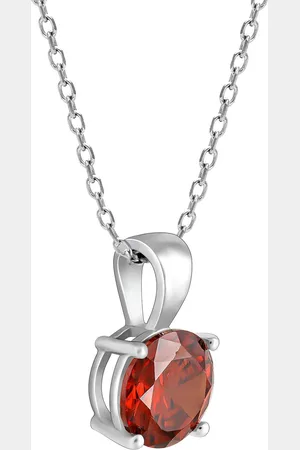 GIVA 925 Sterling Silver Rhodium-Plated Red Stone Studded Pendant With Link Chain