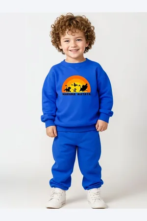 Minicult Kids Printed Round Neck Pure Cotton Sweatshirt With Jogger