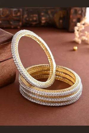 Voylla Set Of 4 Gold Plated Cubic Zirconia Studded Bangles