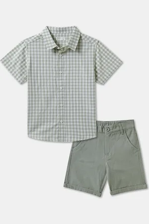 R&B Boys Checked Shirt Collar Pure Cotton Shirt With Shorts