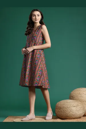 Sangria Ethnic Printed Pure Cotton Wrap Style Dress
