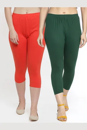 GRACIT Women Orange & Green Set Of 2 Super Combed Cotton Lycra Capris