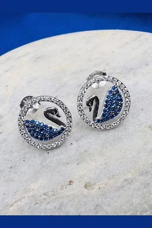 ARTE 925 Sterling Silver Silver-Plated Cubic Zirconia Contemporary Stud Earrings