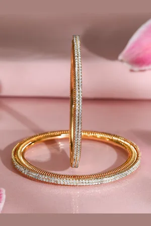 Rubans Set of 2, 22K Gold-Plated Cubic Zirconia Studded Sparkling Premium Bangles