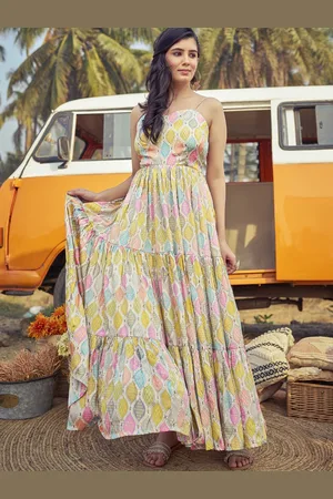 CHANSI Shoulder Straps Printed Empire Maxi Dress