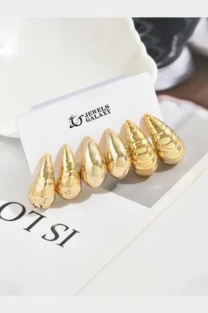 Jewels Galaxy Set Of 3 Gold- Plated Contemporary Shaped Half Hoop Earrings