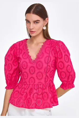 COVER STORY Puff Sleeve Cotton Peplum Top