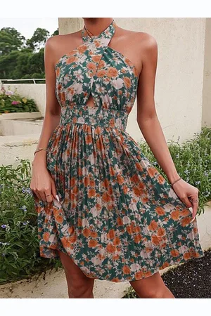 HERE&NOW Floral Print Halter Neck Empire Dress