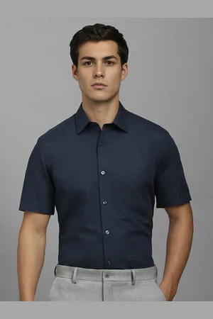Louis Philippe Men Classic Slim Fit Spread Collar Solid Cotton Linen Formal Shirt