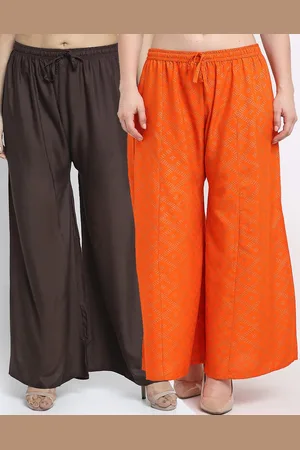 GRACIT Women Set Of 2 Brown & Orange Printed Flared Fit Palazzos