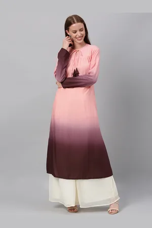 Ethnovog Women Pink Purple Colourblocked Made To Measure A-Line Kurta