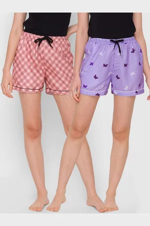 FashionRack Women Pack Of 2 Purple & Brown Printed Cotton Lounge Shorts