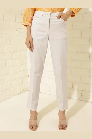 Fabindia Women High-Rise Cotton Plain Regular Trousers Trouser
