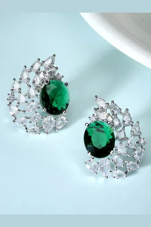 karatcart Silver-Plated Cubic Zirconia Contemporary Studs Earrings