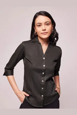 Bombay High Women Slim Fit Solid Y Placket 3/4th Sleeve Shirt