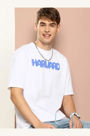 HARVARD Pure Cotton Brand Logo Printed Drop-Shoulder Sleeves T-shirt