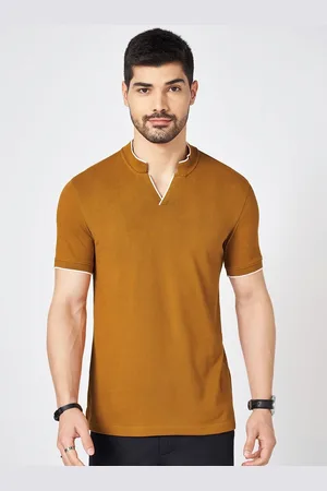Pantaloons Men Solid Mandarin Collar Cotton Slim Fit T-shirt