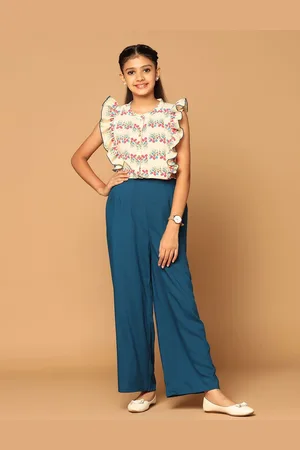 YK Girls Floral Printed Sleeveless Top With Palazzos