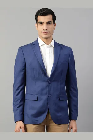 HARSAM Men Blue Solid Single-Breasted Formal Blazer