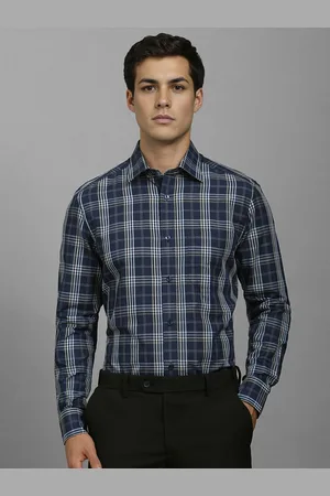 Louis Philippe Men Classic Fit Spread Collar Checked Cotton Linen Formal Shirt