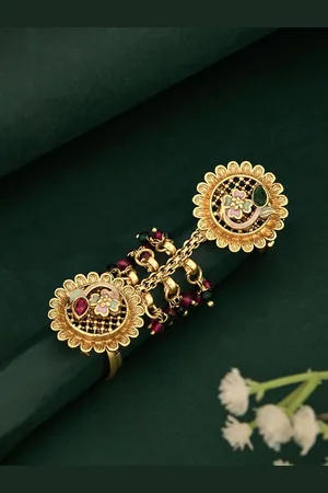 ATIBELLE Gold Plated Artificial Stones Studded And Beaded Finger Rings