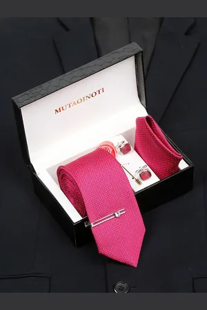 MUTAQINOTI Mens Woven Design Silk Accessory Gift Set
