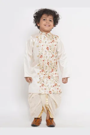 Little Bansi Boys Embroidered Mandarin Collar Silk Sherwani Set