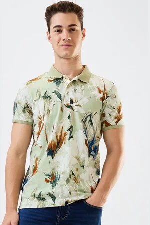 SPYKAR Men Floral Printed Polo Collar Cotton Slim Fit T-shirt