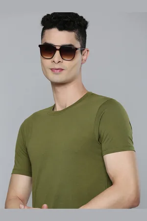 Flying Machine Men Olive Green Solid Round Neck Knitted Slim Fit T-shirt
