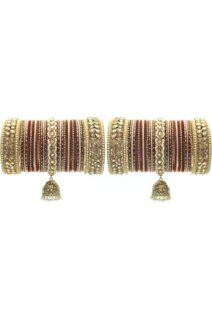 Leshya Set Of 70 Brass-Plated Stone-Studded Bangles
