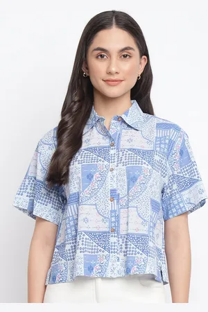 Fabindia Women Blue Printed Cotton Casual Shirt