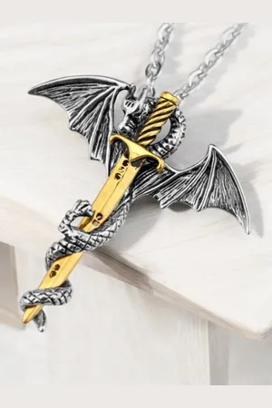 FÁBULA Dragon & Sword Contemporary Pendants With Chains