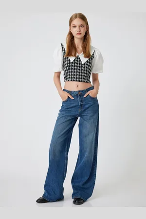 Koton Women Checked Fitted Crop Top