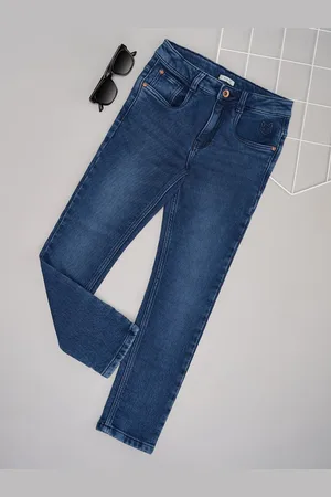 Pantaloons Boys Blue Cotton Slim Fit Low Distress Light Fade Jeans