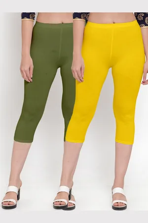 GRACIT Women Yellow & Green Set Of 2 Cotton Lycra Capris