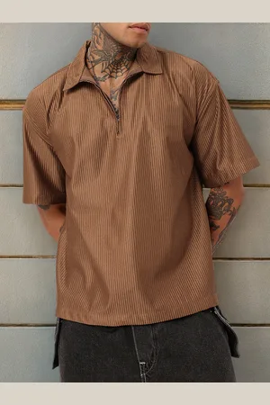 Kook N Keech Classic Touch Self Striped Oversized Fit Polo Collar T-Shirt