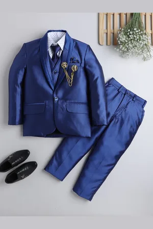 DKGF FASHION Boys Blue Solid Single Breasted 5 Piece Suit
