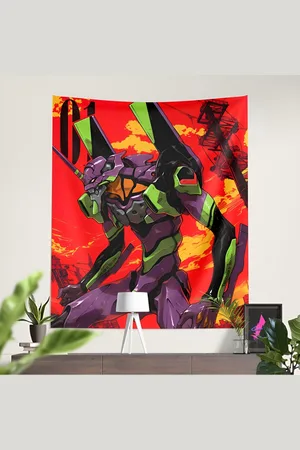 COMICSENSE Red & Green Neon Genesis Evangelion Anime Unit Printed Satin Tapestry