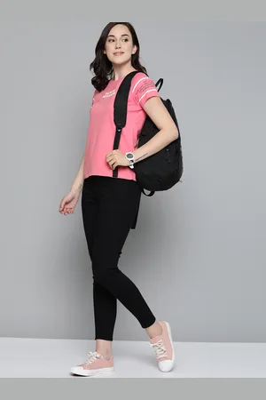 HARVARD Women Pink Solid Cotton Round Neck T-shirt